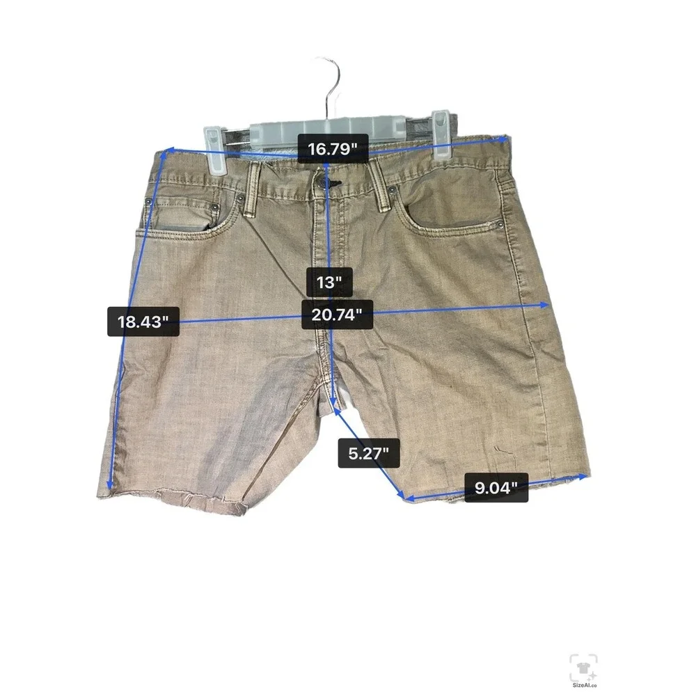 Levis 514 Shorts Mens 34 Beige Bermuda 5 Inseam Denim 5-Pocket Cutoff Raw Hem